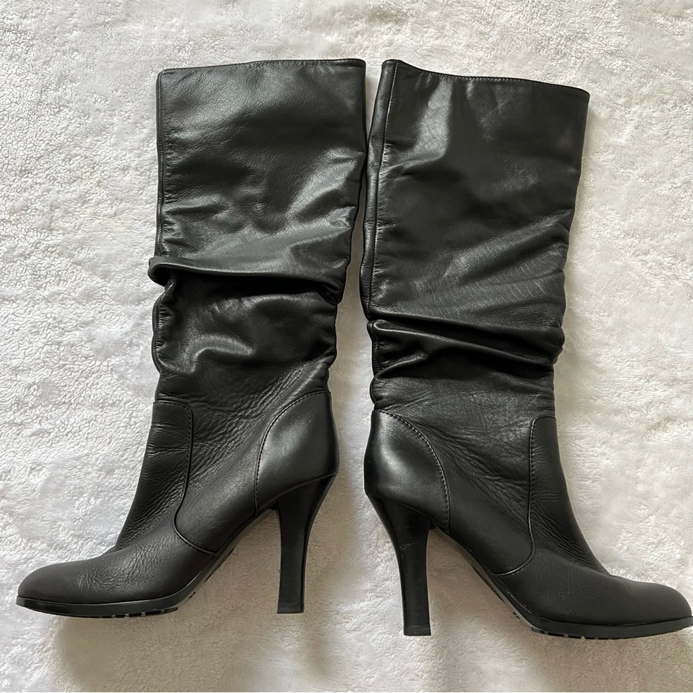 Sofft Black Leather Knee-High Heeled Boots - Picture 2 of 8